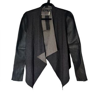 Stella Jamie  Jacket Open Asymmetric Hem Crochet Drape Leather Sleeve Size Large
